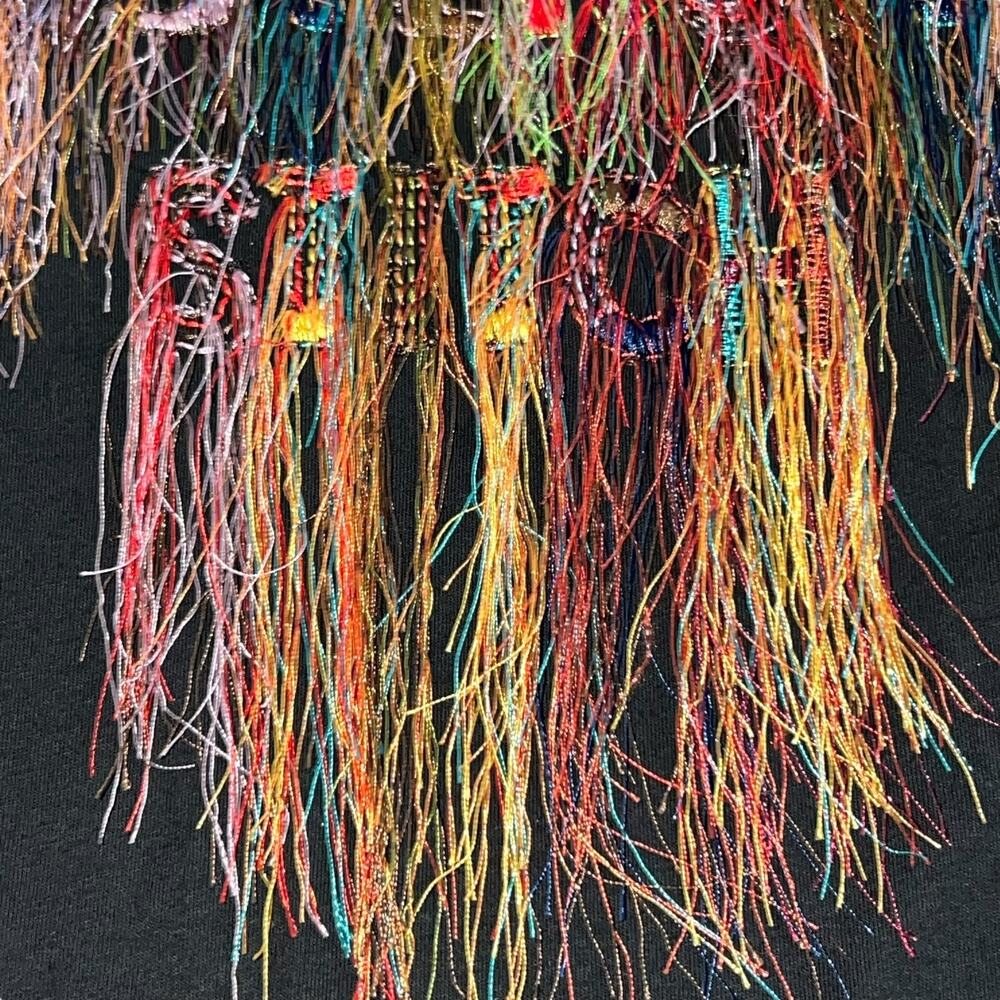 L Christian Dior Black The Subversive Stitch 2019 Embroidered Fringe T-Shirt Top - Picture 6 of 13